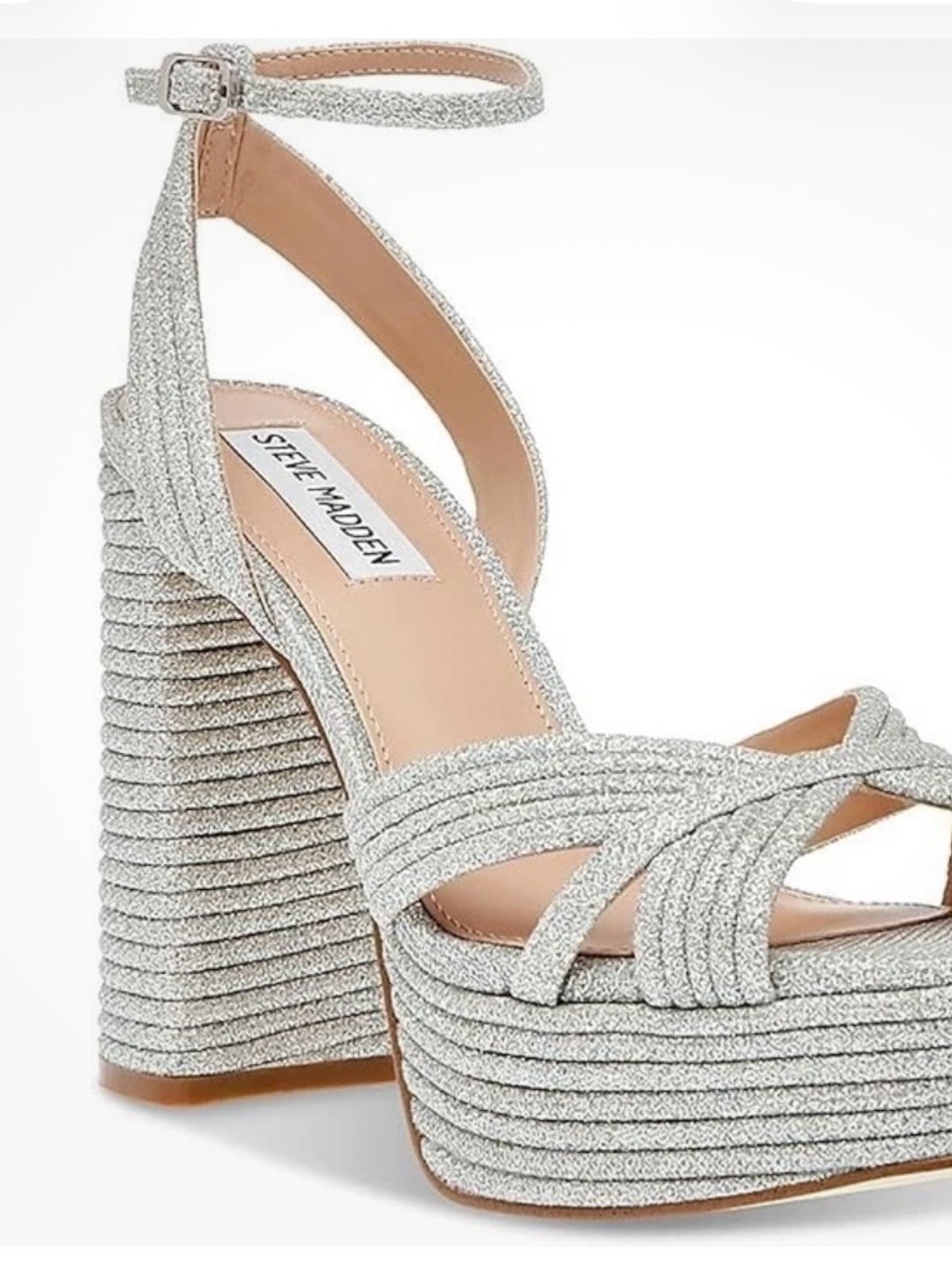 Steve Madden Glittery Silver Wrapped Platform Sandal 7.5
